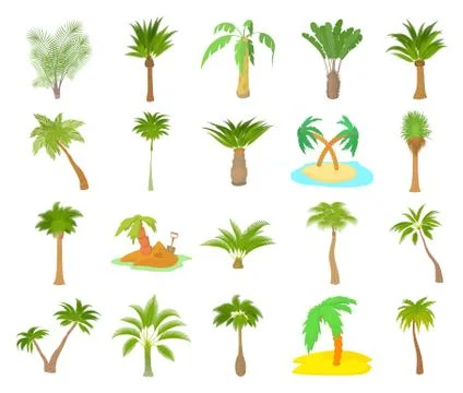 Palm tree icon set, cartoon style Illustrazione stock