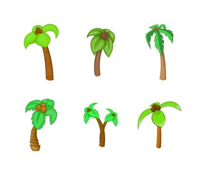 Palm tree icon set, cartoon style Stock Illustration