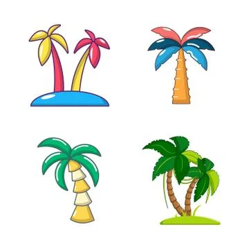 Palm tree icon set, cartoon style Stock Illustration