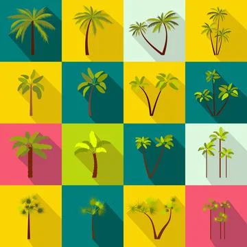 Palm tree icons set, flat style Stock Illustration