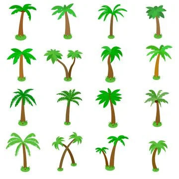 Palm tree icons set, isometric 3d style Stock Illustration