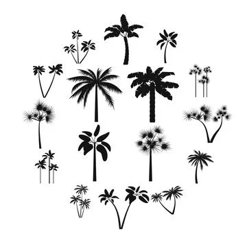 Palm tree icons set, simple style Stock Illustration