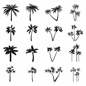 Palm tree icons set, simple style Stock Illustration