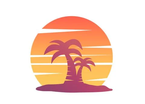 Palm tree image with sun Stock Illustration