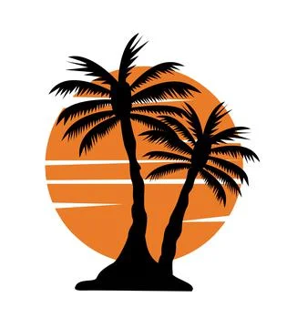 Palm tree image with sun Stock Illustration