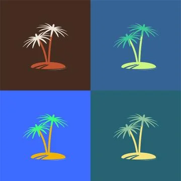 Palm tree island icon. Vector Colour set Stock Illustration
