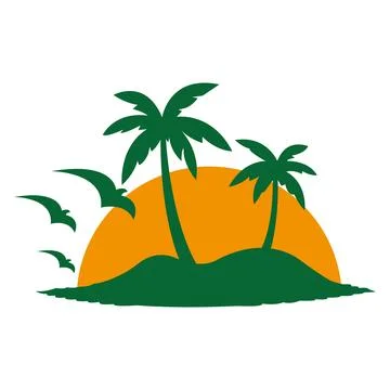 Palm Tree Island Logo Vector Template for Travel Resort and Vacation Branding Stock Illustration