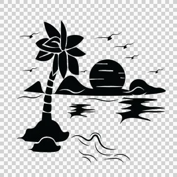 Palm Tree Island Sunset Scene sun birds islands water Illustration