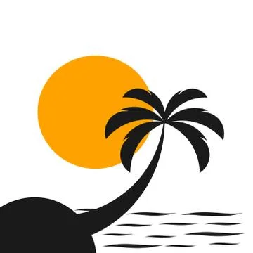 Palm tree on the island at sunset. Vector illustration Stock Illustration