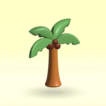 Palm tree isolated vector 3d icon. palm tree with coconut 3d illustration. Stock Illustration
