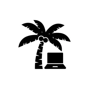 Palm tree with laptop beach remote work digital nomad icon 스톡 일러스트