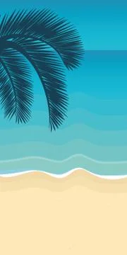 Palm tree leaf on the beach with turquoise water Stock Illustration