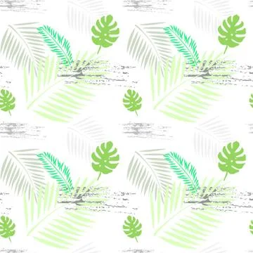 Palm Tree Leaves Seamless Pattern Tropical Ornament Background Style Stock Illustration