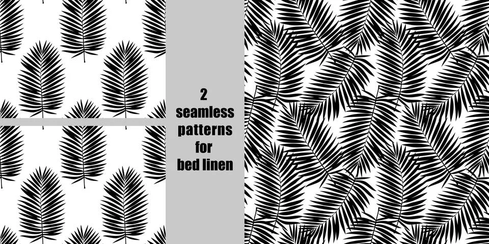 Palm tree leaves seamless patterns set for bed linen Stock Illustration