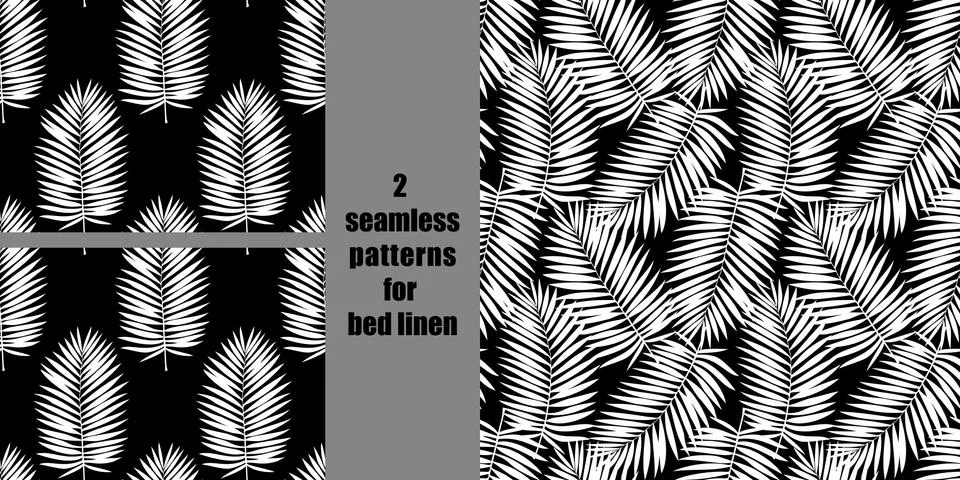 Palm tree leaves seamless patterns set for bed linen Stock Illustration