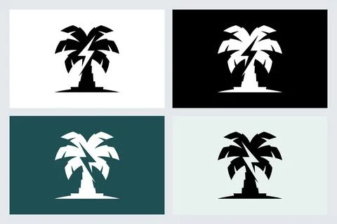 Palm Tree Lightning Bolt Logo Vector Icon Set Illustrazione stock