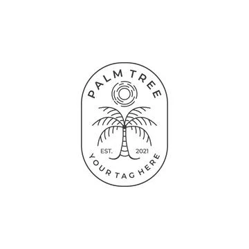 Palm tree line art emblem logo illustration vector template design Stock Illustration