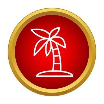 Palm tree line icon on a red circle with gold border 库存插图