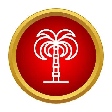 Palm tree line icon on a red circle with gold border Illustrazione stock