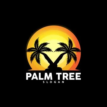 Palm Tree Logo, Beach Vector, Summer Design, Silhouette Symbol Illustration Illustrazione stock