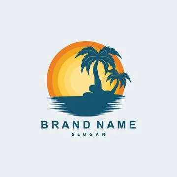 Palm Tree Logo, Beach Vector, Summer Design, Silhouette Symbol Illustration Stock Illustration