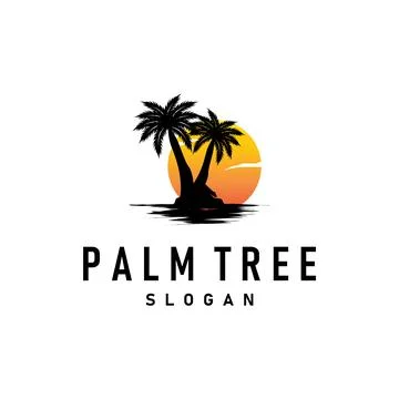 Palm Tree Logo, Beach Vector, Summer Design, Silhouette Symbol Illustration Illustrazione stock