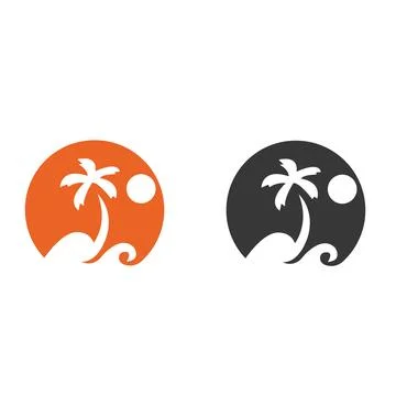 Palm tree logo illustration with semicircle frame sun circle logo Stock Illustration
