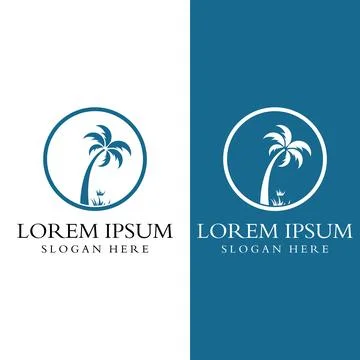 Palm tree logo, palm with waves and sun. Using Illustrator template design .. Illustrazione stock