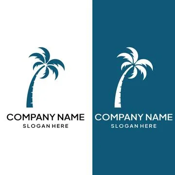 Palm tree logo, palm with waves and sun. Using Illustrator template design .. Stock-Illustration