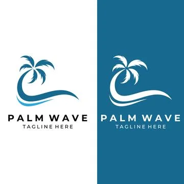Palm tree logo, palm with waves and sun. Using Illustrator template design .. Stockillustratie
