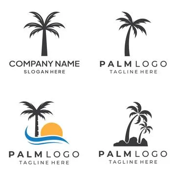 Palm tree logo, palm with waves and sun. Using Illustrator template design .. Stockillustratie