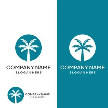 Palm tree logo, palm with waves and sun. Using Illustrator template design .. Illustrazione stock