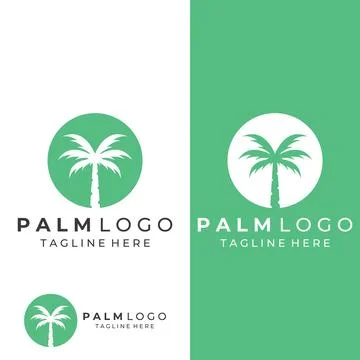 Palm tree logo, palm with waves and sun. Using Illustrator template design .. Stock Illustration