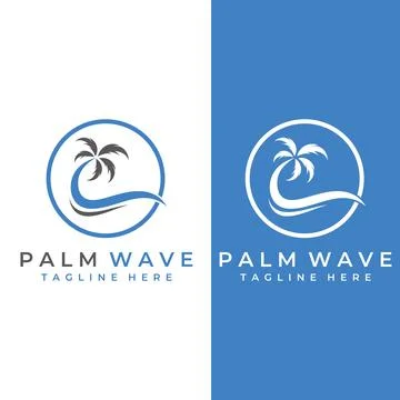 Palm tree logo, palm with waves and sun. Using Illustrator template design .. Stockillustratie
