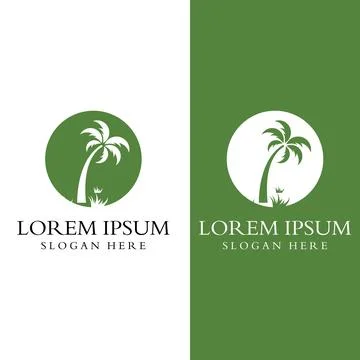 Palm tree logo, palm with waves and sun. Using Illustrator template design .. Illustrazione stock