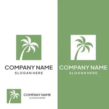 Palm tree logo, palm with waves and sun. Using Illustrator template design .. Stock-Illustration