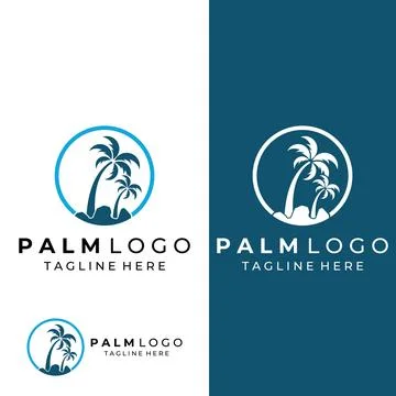 Palm tree logo, palm with waves and sun. Using Illustrator template design .. Stock-Illustration