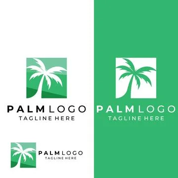 Palm tree logo, palm with waves and sun. Using Illustrator template design .. Stock-Illustration