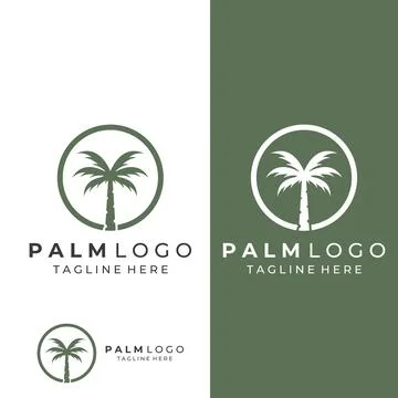 Palm tree logo, palm with waves and sun. Using Illustrator template design .. Illustrazione stock