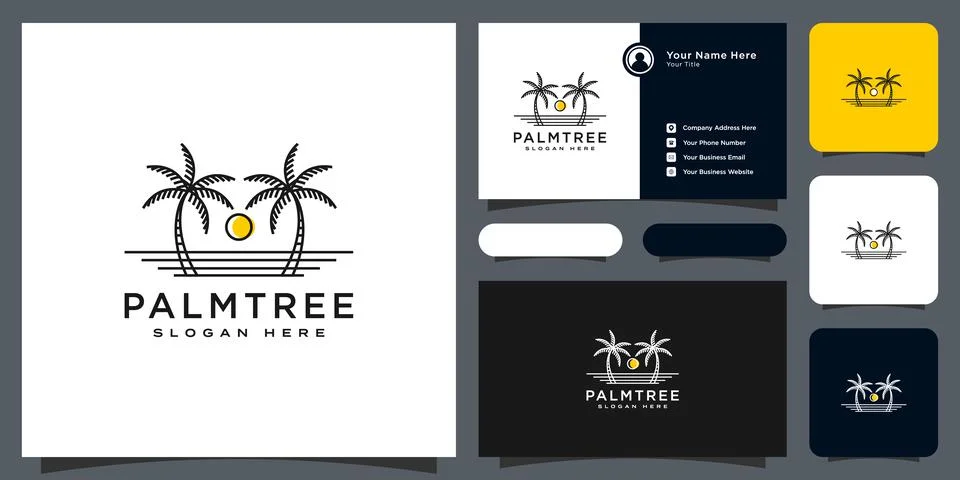 Palm tree logo vector design and business card Stock Illustration