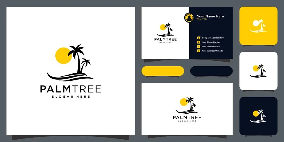 Palm tree logo vector design and business card Stock Illustration