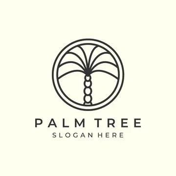 Palm tree with minimalist linear and emblem style logo icon template design.  Stock Illustration