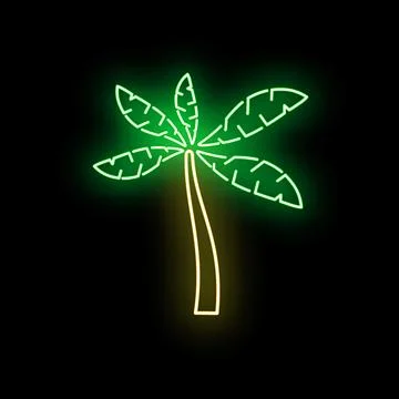 Palm tree neon light glowing on black background Stock Illustration
