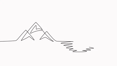 Palm tree with ocean and mountains continuous line drawing animation. Stock Footage 284834053