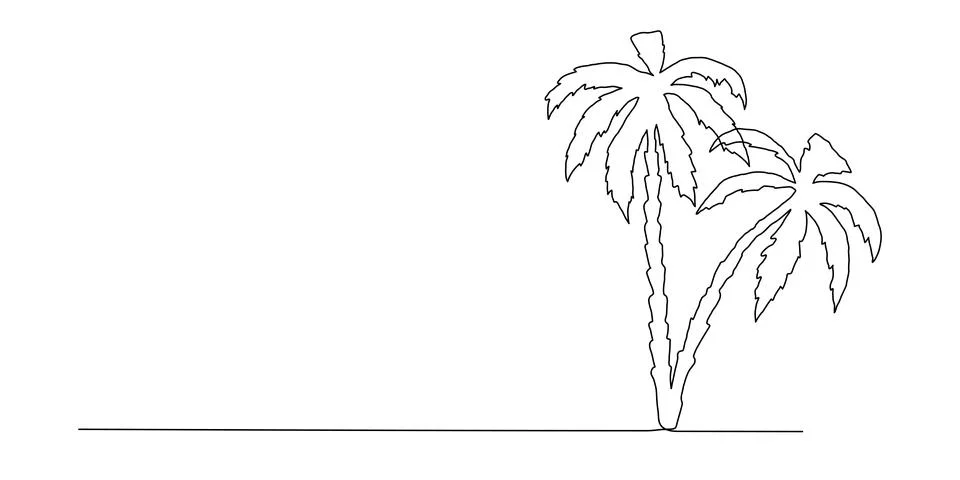 Palm tree one line simple illustration. Hand drawn summer doodle vector sketc Stock Illustration