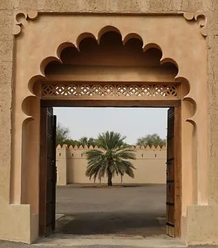 Palm tree in the open door Stock Photos