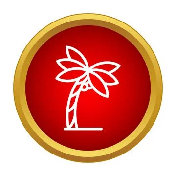 Palm tree outline icon on red button symbolizing tropical travel Illustrazione stock