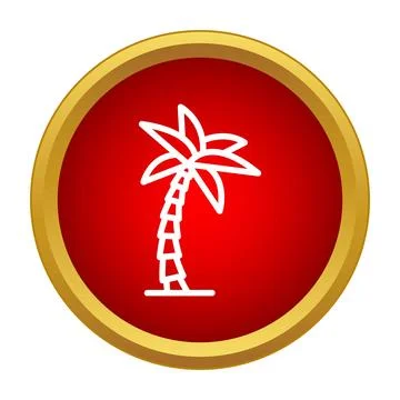 Palm tree outline icon on red circle Illustrazione stock