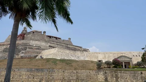 Palm tree over Castillo de San Felipe de Barajas Cartagena Stock-Footage 109134442