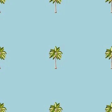 Palm tree pattern design on light blue background for textiles and packaging Stock Photos